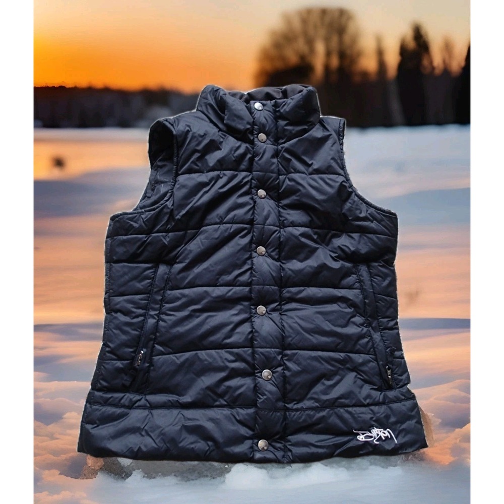 Burton Rancher Puffy Vest Women Medium Black Excellent Quilted Snap Front Puffer
